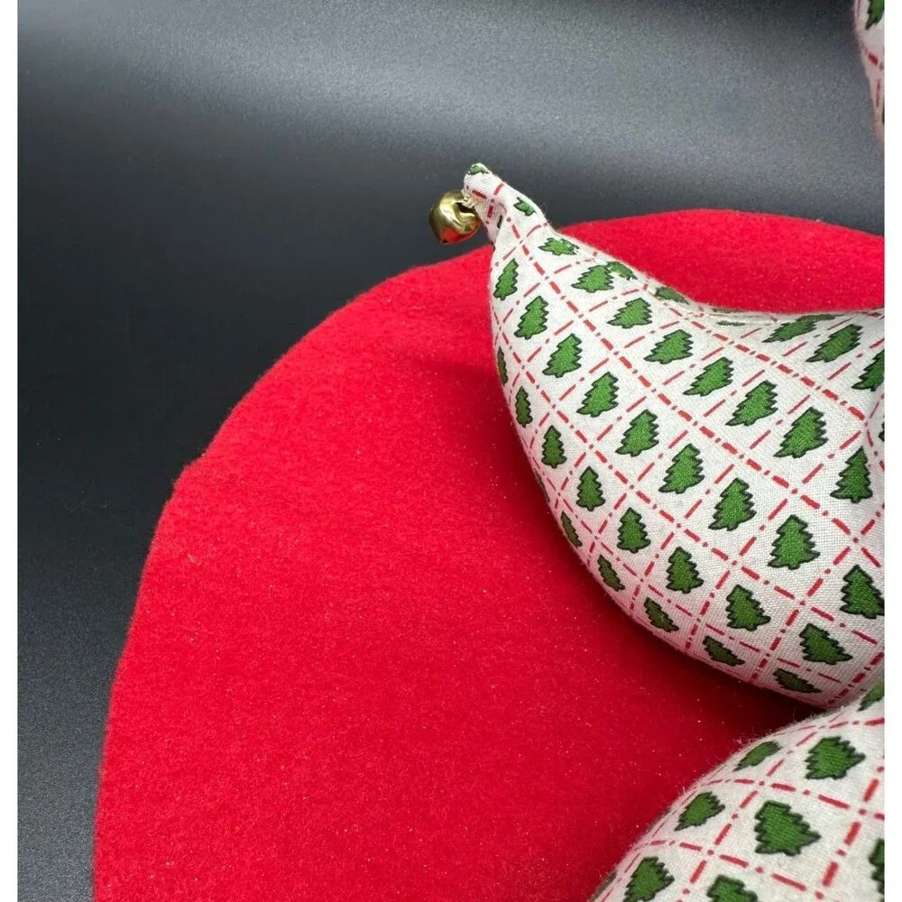 Vintage Christmas Tree Handmade Fabric Tabletop Display Retro White Green Bells - Picture 8 of 10